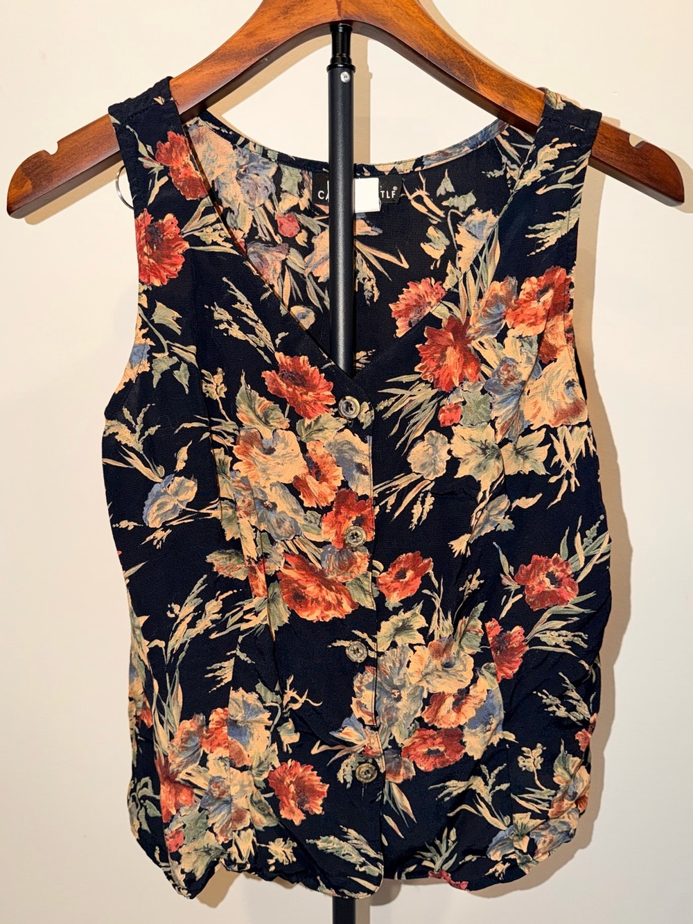 Carole Little Floral Wrap Blouse Womens Vintage 90s Whimsigoth Sleeveless